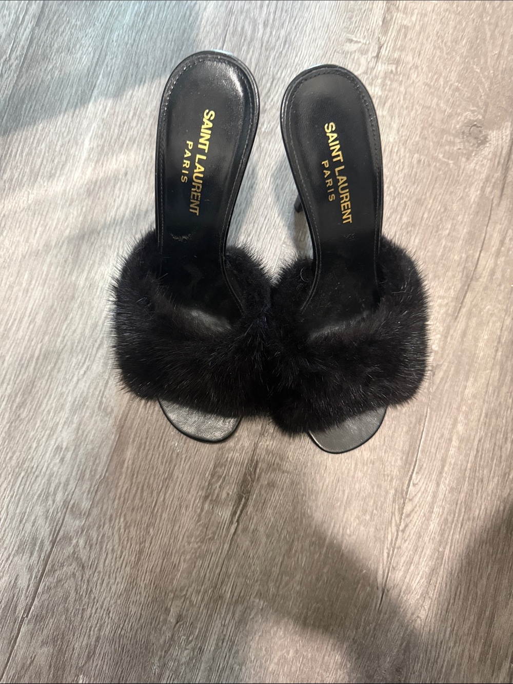 Saint Laurent Black Fur Slide Sandals